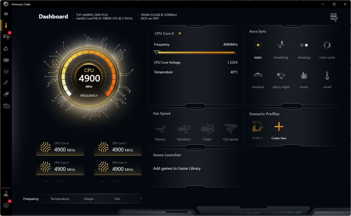 Asus Armoury Crate dashboard.