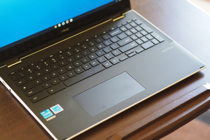 Asus Chromebook Flip C536 keyboard and trackpad closeup