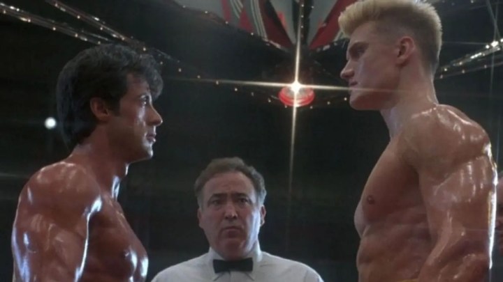 Sylvester Stallone and Dolph Lundgren in Rocky IV.