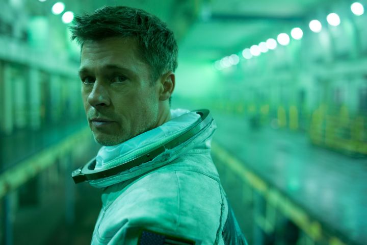 Brad Pitt as an astronaut looking at the camera in Ad Astra