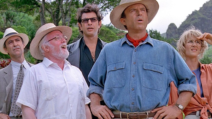 The cast of Steven Spielberg's Jurassic Park.