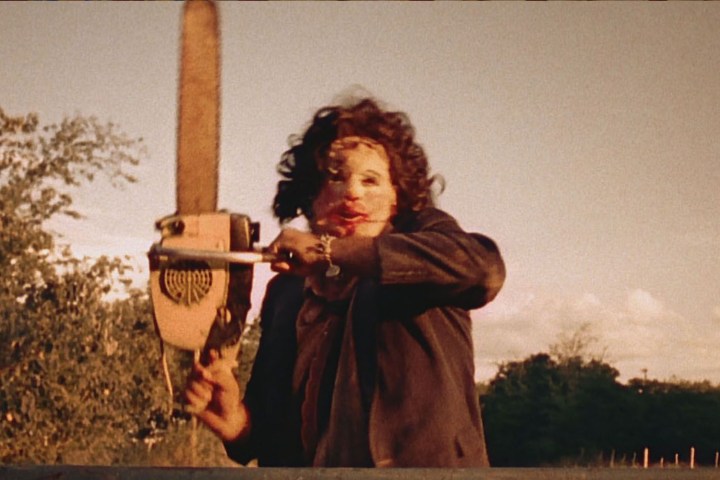 The villain of Texas Chainsaw Massacre wielding a chainsaw