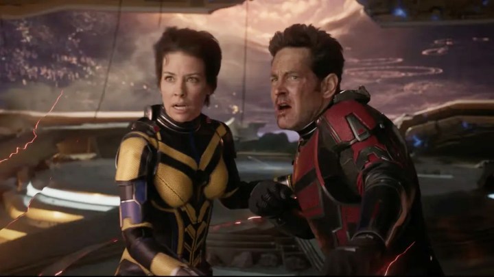 Ant-Man and the Wasp look shocked in Ant-Man and the Wasp: Quantumania.