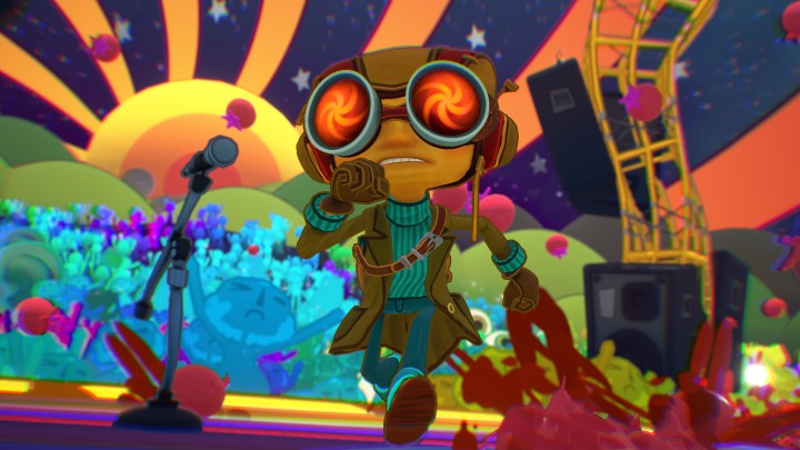 Raz runs on a colorful stage in Psychonauts 2.