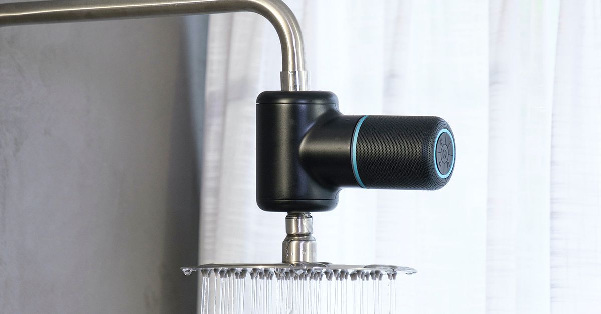 Shower Power is a water-powered shower head speaker for bathroom audio