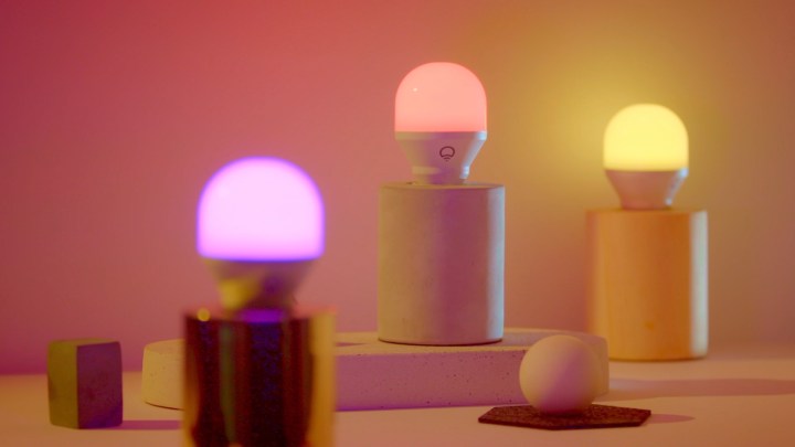 Smart light bulbs changing color on command.