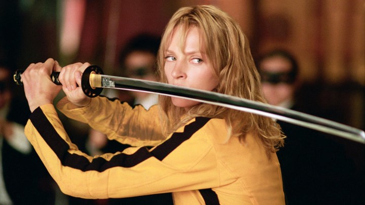 Uma Thurman wields a samurai sword.